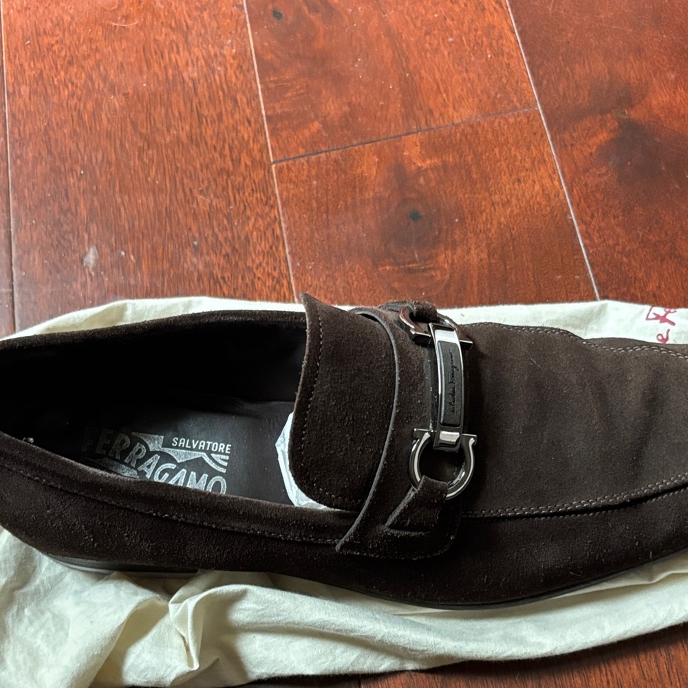 Salvatore Ferragamo Dark Brown Suede Loafers